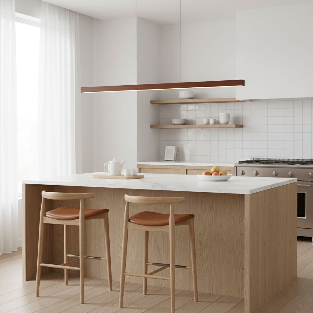 LED Hanglamp Hout Lineair Warm Licht Eettafel Kookeiland Minimalistisch Japandi Design Verstelbaar Snoer Balklamp