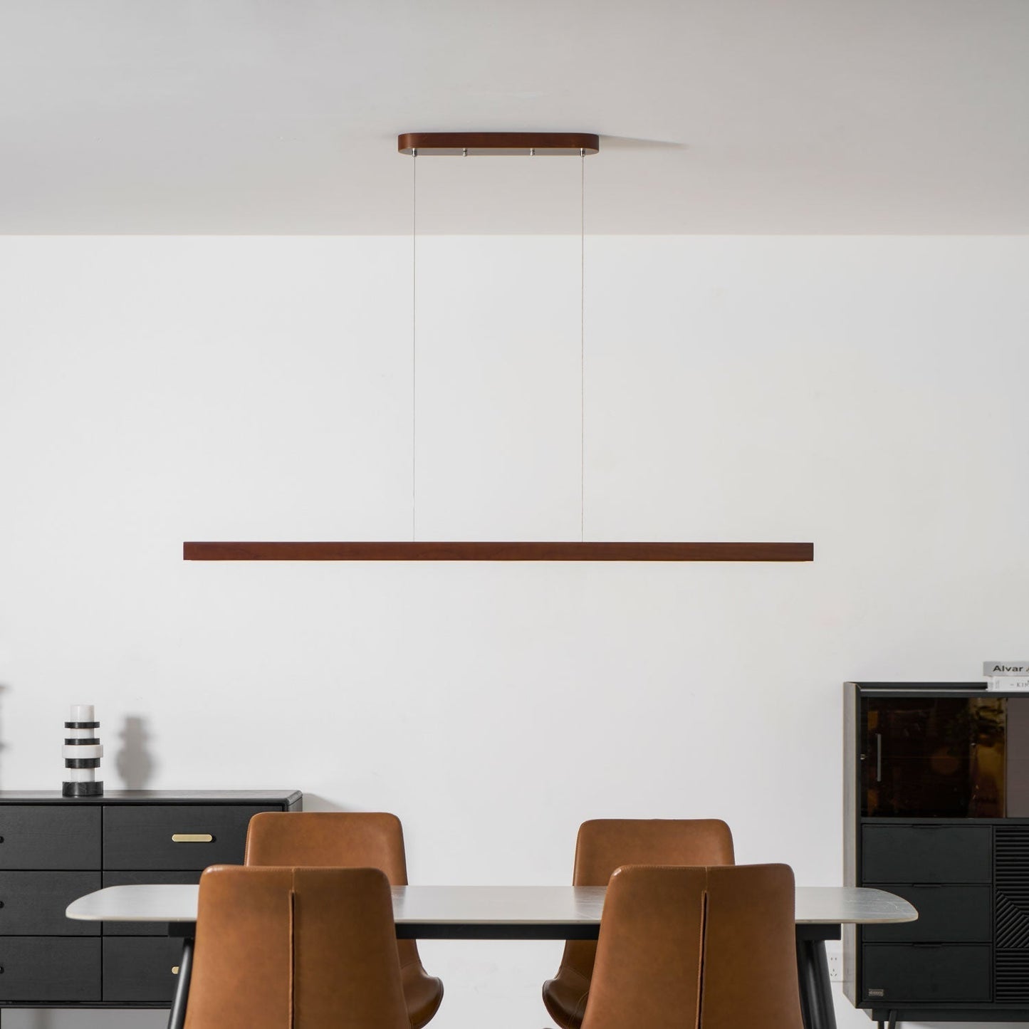 LED Hanglamp Hout Lineair Warm Licht Eettafel Kookeiland Minimalistisch Japandi Design Verstelbaar Snoer Balklamp