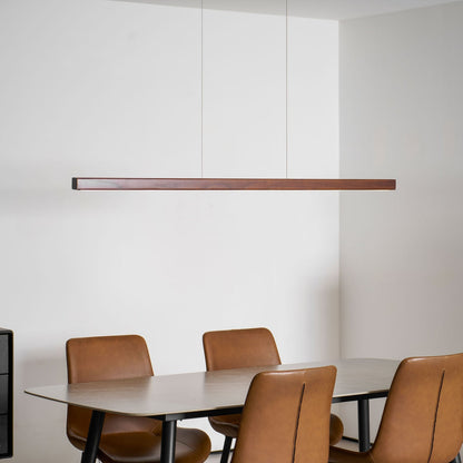 Lineaire Houten Hanglamp — Scandinavische LED Pendel met Verstelbare Hoogte