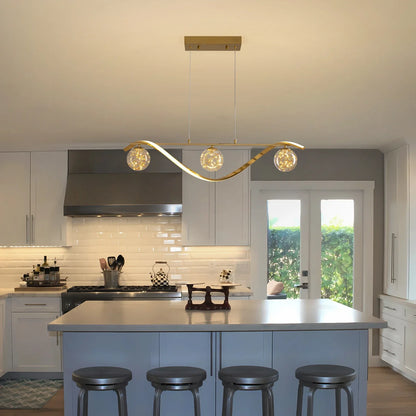 Hanglamp Lineair Glazen Bollen LED Strip Goud Chroom 100cm Eetkamer Keukeneiland Modern