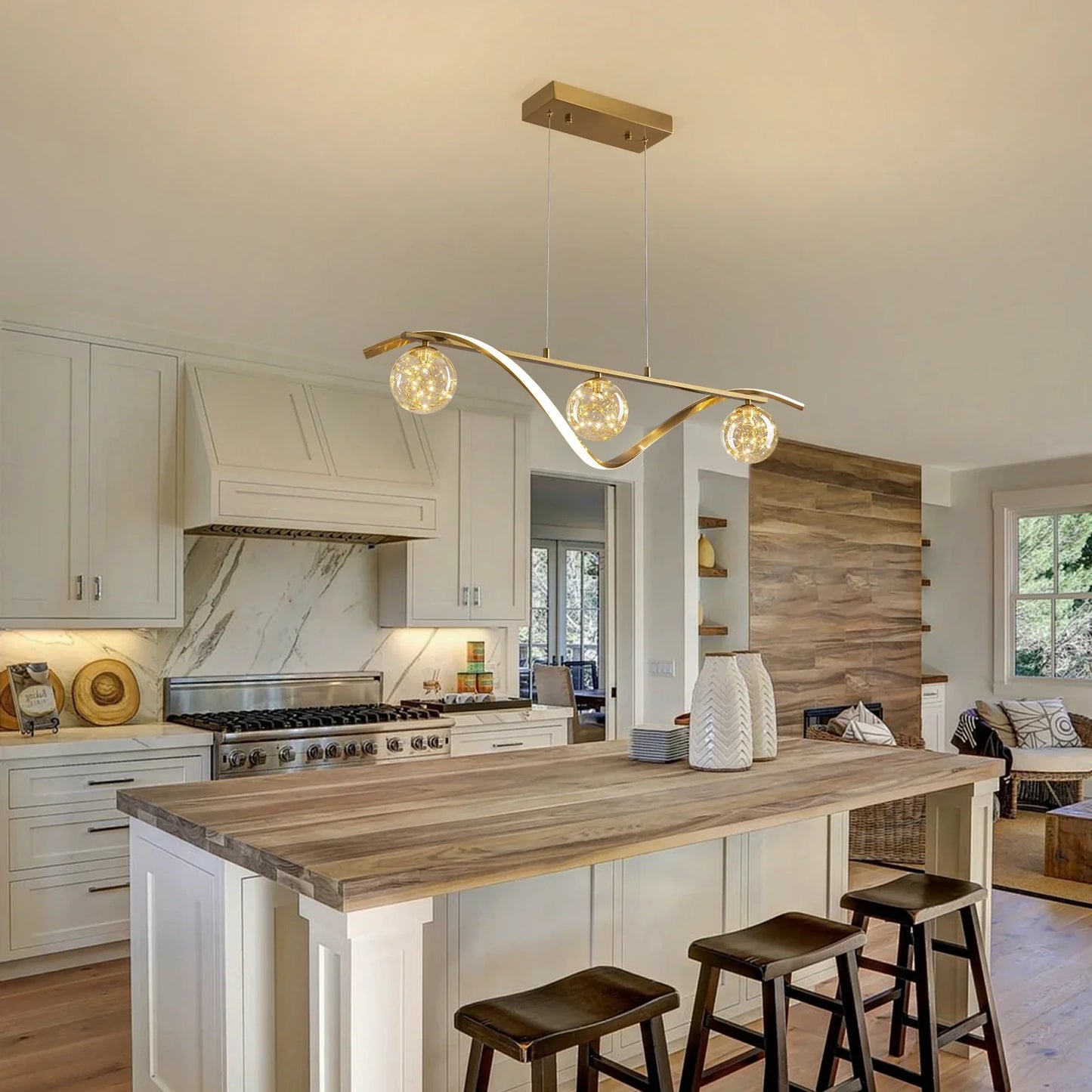 Hanglamp Lineair Glazen Bollen LED Strip Goud Chroom 100cm Eetkamer Keukeneiland Modern