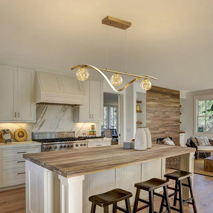Hanglamp Lineair Glazen Bollen LED Strip Goud Chroom 100cm Eetkamer Keukeneiland Modern
