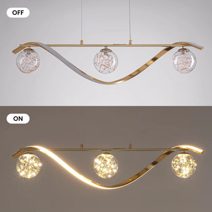 Hanglamp Lineair Glazen Bollen LED Strip Goud Chroom 100cm Eetkamer Keukeneiland Modern