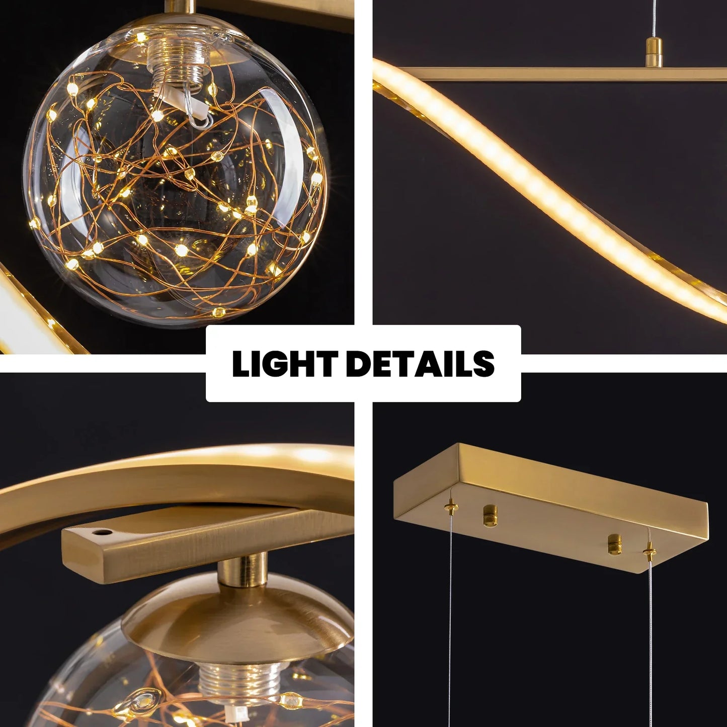 Hanglamp Lineair Glazen Bollen LED Strip Goud Chroom 100cm Eetkamer Keukeneiland Modern