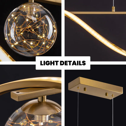 Hanglamp Lineair Glazen Bollen LED Strip Goud Chroom 100cm Eetkamer Keukeneiland Modern
