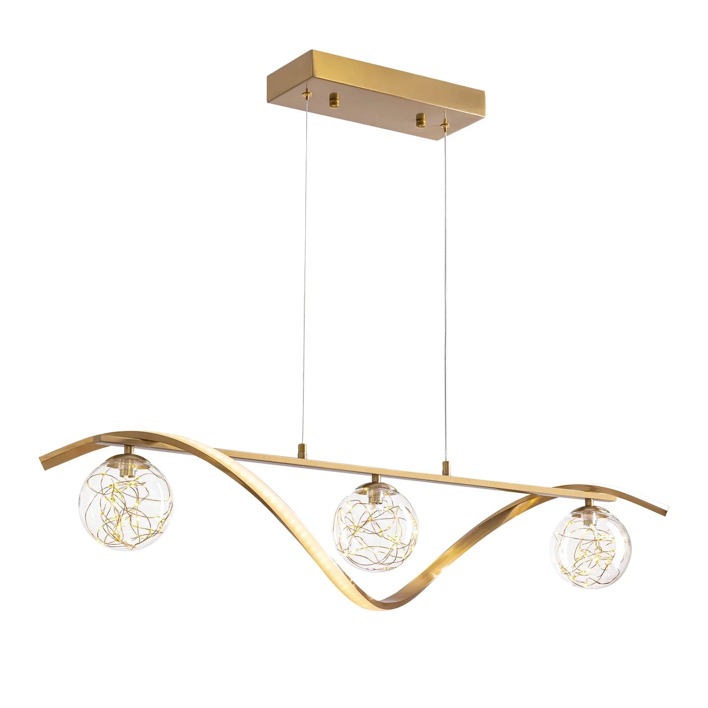 Hanglamp Lineair Glazen Bollen LED Strip Goud Chroom 100cm Eetkamer Keukeneiland Modern