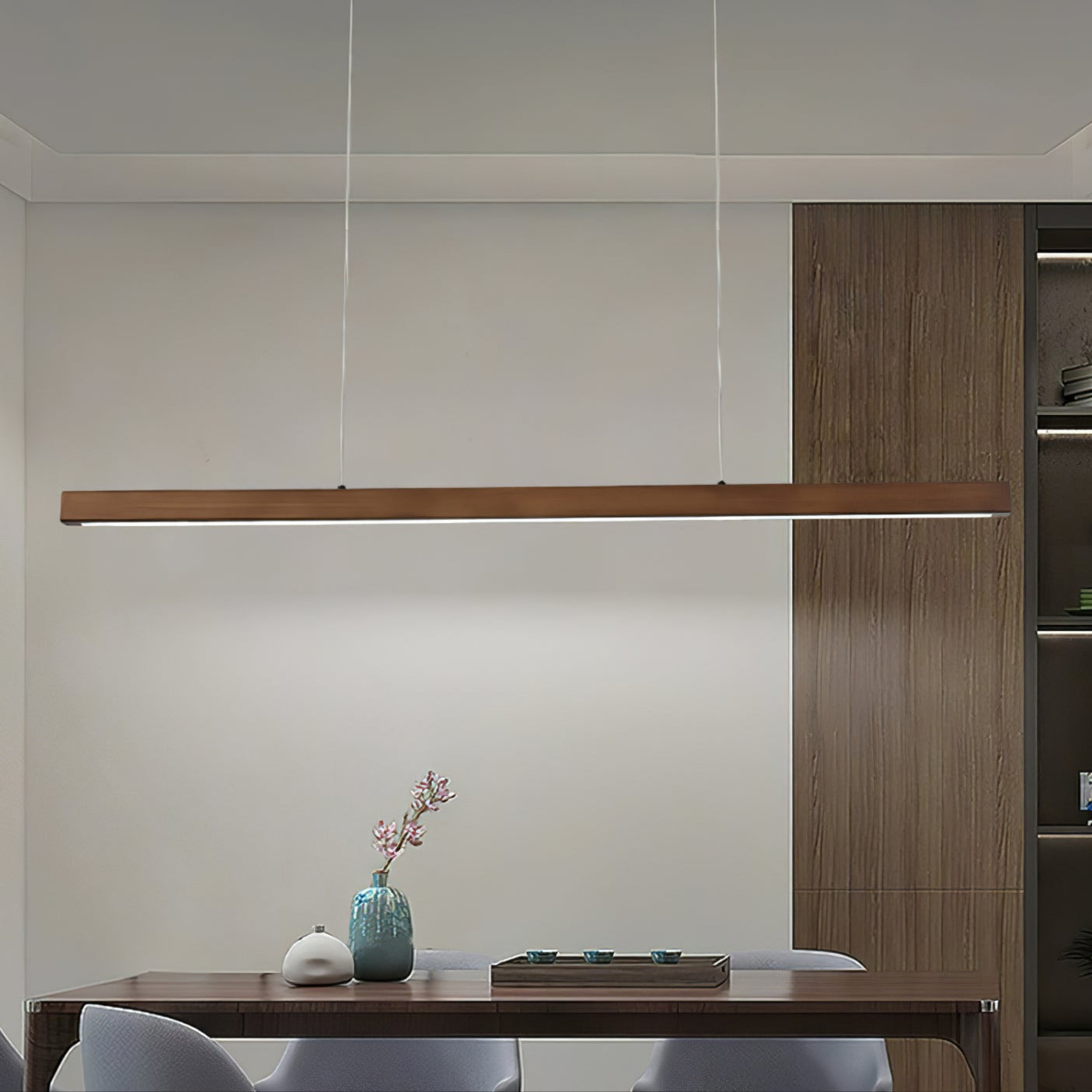 LED Hanglamp Hout Lineair Warm Licht Eettafel Kookeiland Minimalistisch Japandi Design Verstelbaar Snoer Balklamp