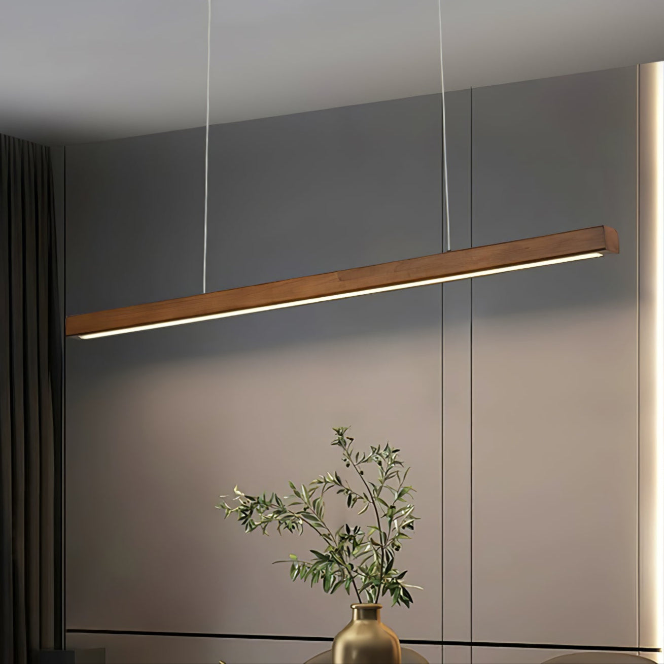 LED Hanglamp Hout Lineair Warm Licht Eettafel Kookeiland Minimalistisch Japandi Design Verstelbaar Snoer Balklamp