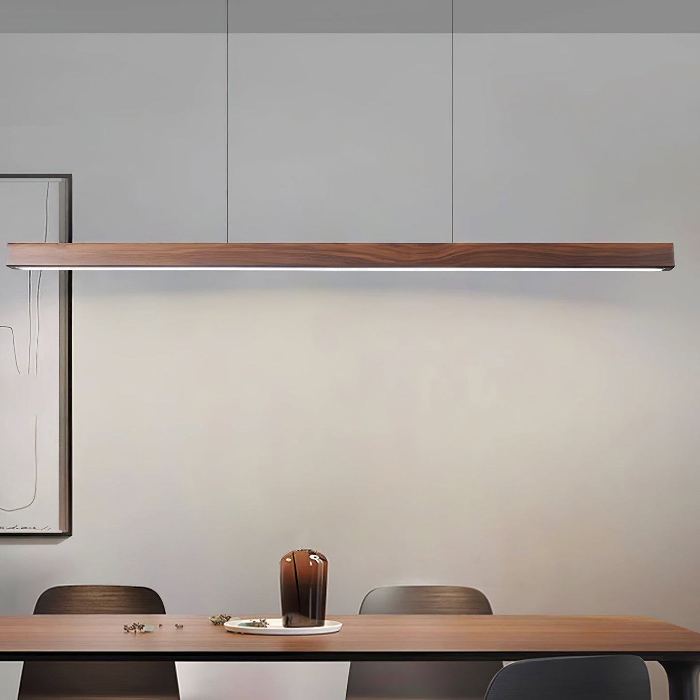 LED Hanglamp Hout Lineair Warm Licht Eettafel Kookeiland Minimalistisch Japandi Design Verstelbaar Snoer Balklamp