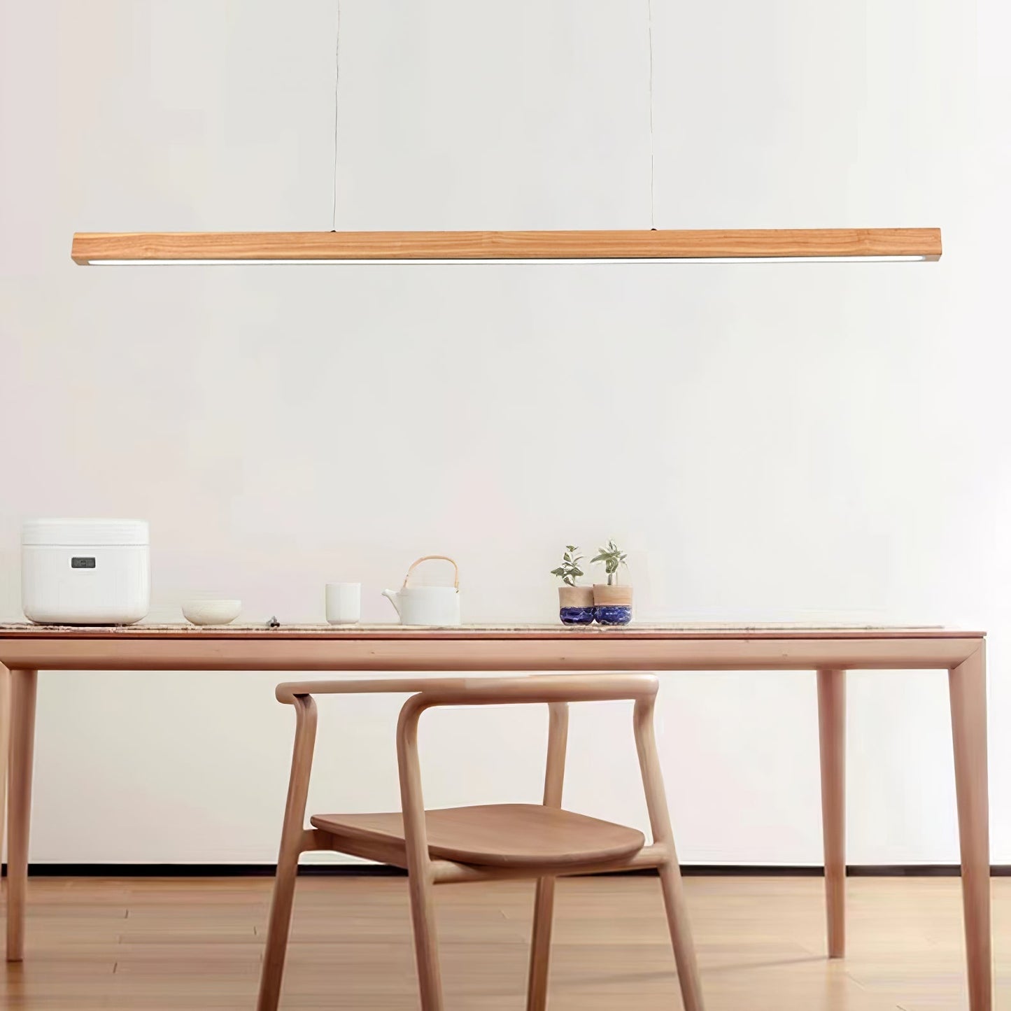 LED Hanglamp Hout Lineair Warm Licht Eettafel Kookeiland Minimalistisch Japandi Design Verstelbaar Snoer Balklamp