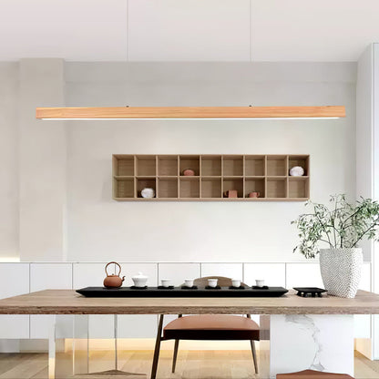 LED Hanglamp Hout Lineair Warm Licht Eettafel Kookeiland Minimalistisch Japandi Design Verstelbaar Snoer Balklamp