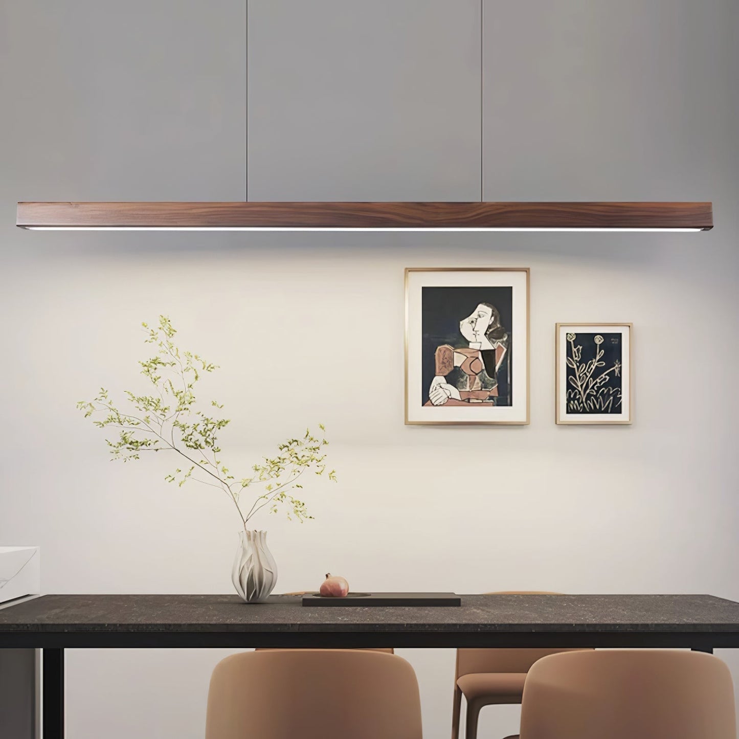 LED Hanglamp Hout Lineair Warm Licht Eettafel Kookeiland Minimalistisch Japandi Design Verstelbaar Snoer Balklamp