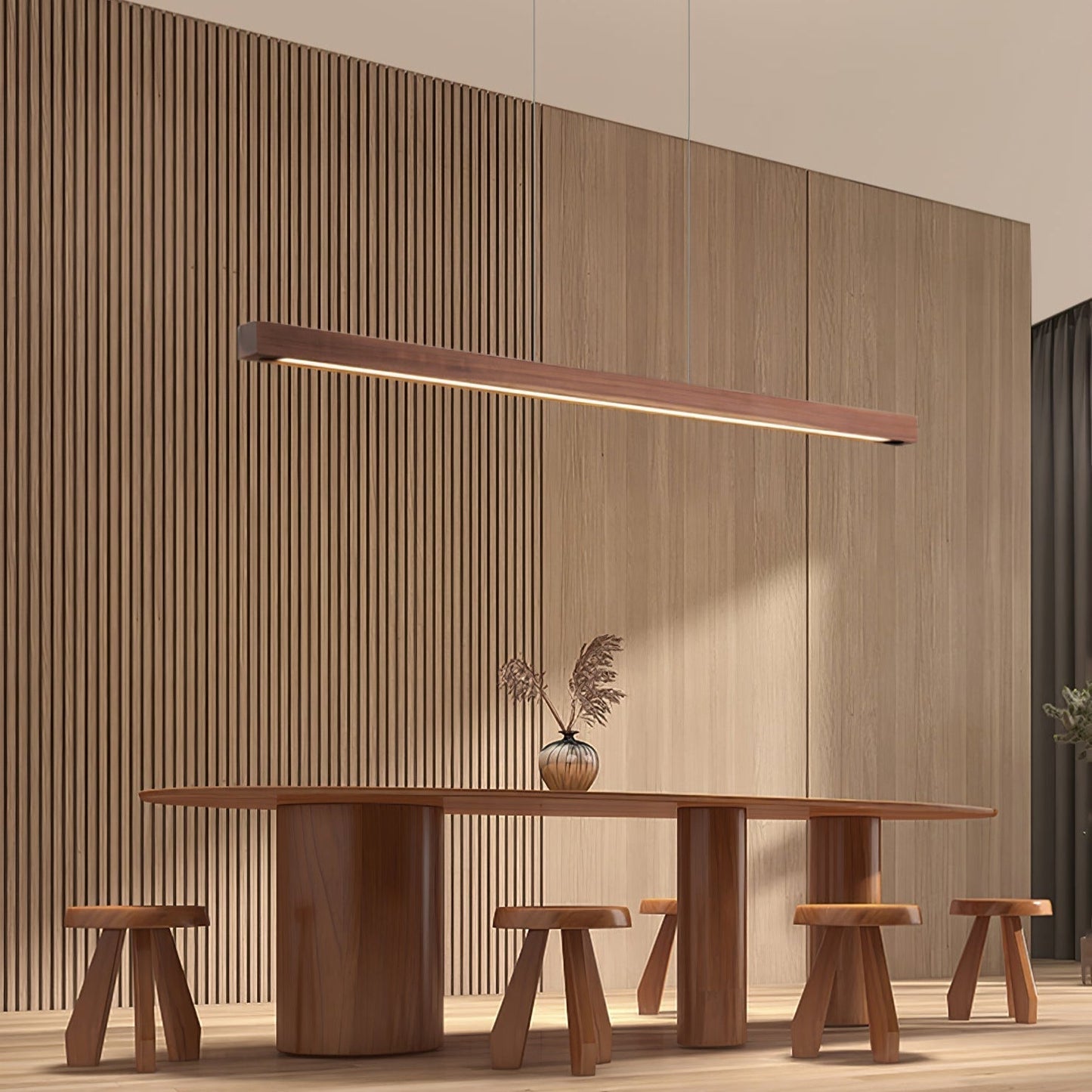 LED Hanglamp Hout Lineair Warm Licht Eettafel Kookeiland Minimalistisch Japandi Design Verstelbaar Snoer Balklamp