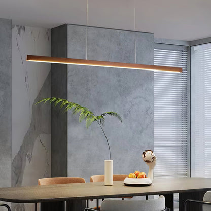 LED Hanglamp Hout Lineair Warm Licht Eettafel Kookeiland Minimalistisch Japandi Design Verstelbaar Snoer Balklamp