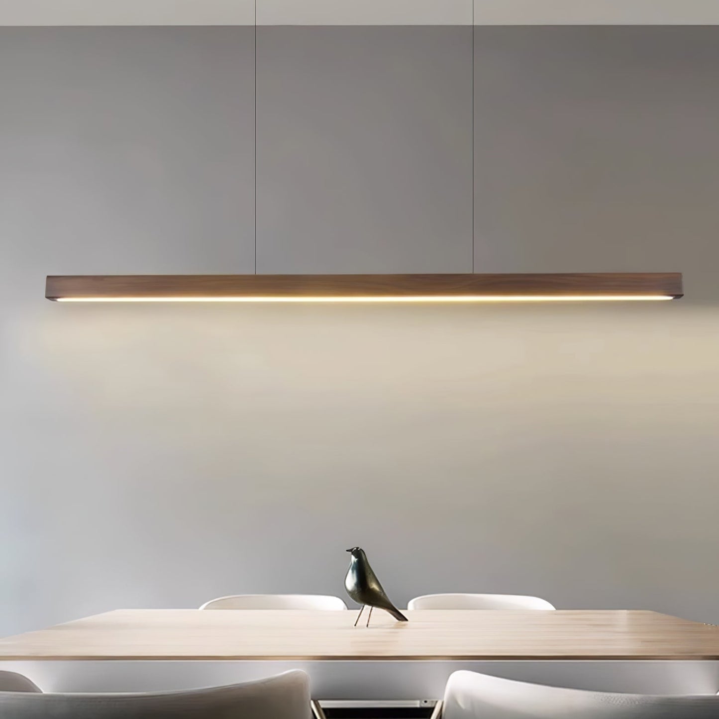 LED Hanglamp Hout Lineair Warm Licht Eettafel Kookeiland Minimalistisch Japandi Design Verstelbaar Snoer Balklamp