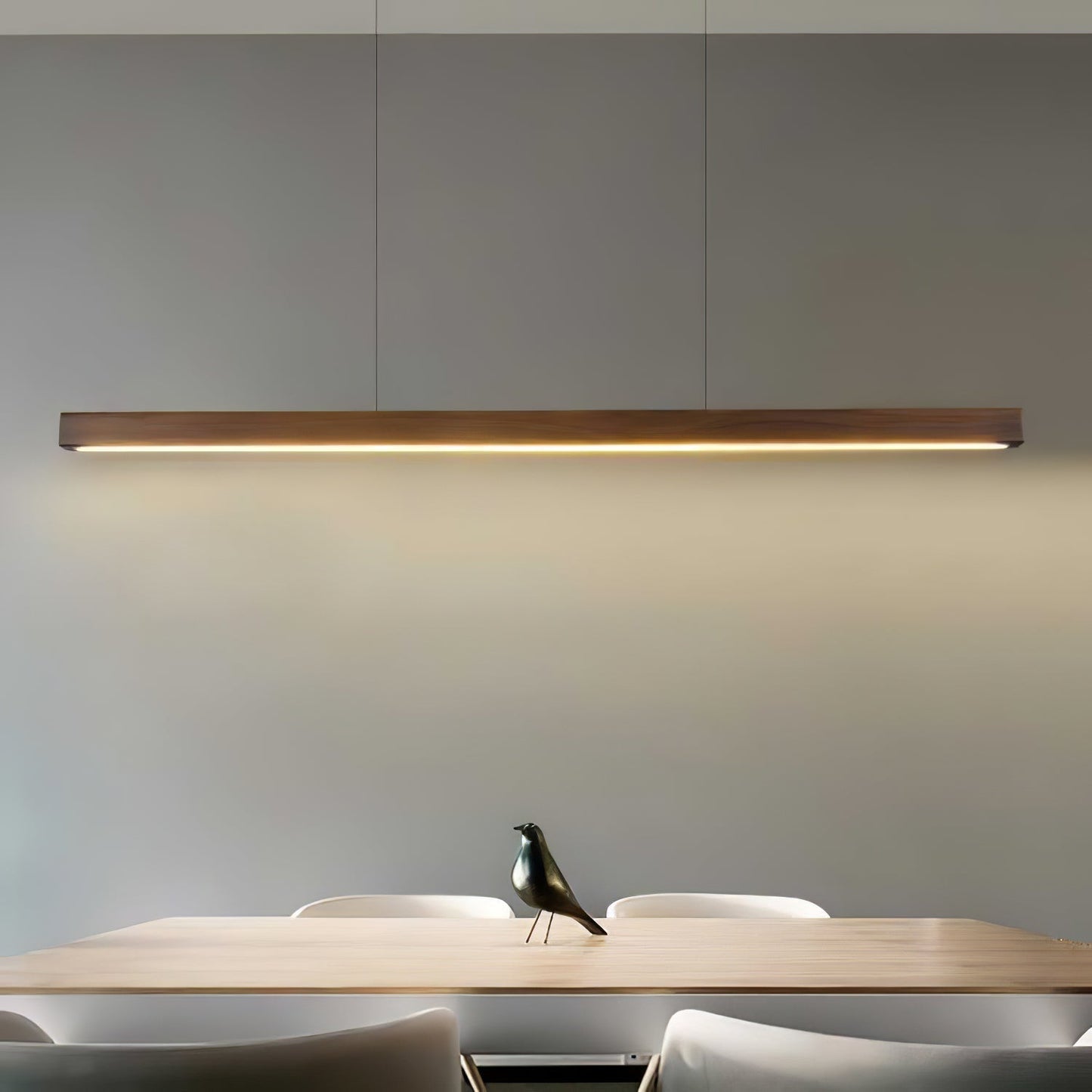 LED Hanglamp Hout Lineair Warm Licht Eettafel Kookeiland Minimalistisch Japandi Design Verstelbaar Snoer Balklamp