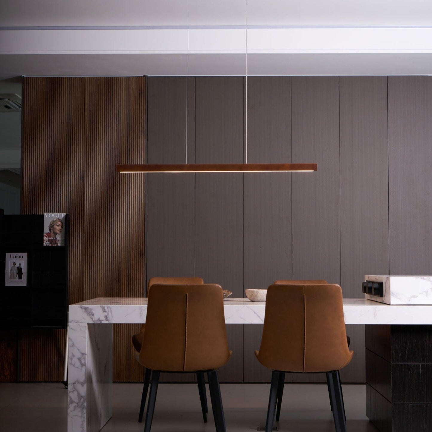 LED Hanglamp Hout Lineair Warm Licht Eettafel Kookeiland Minimalistisch Japandi Design Verstelbaar Snoer Balklamp