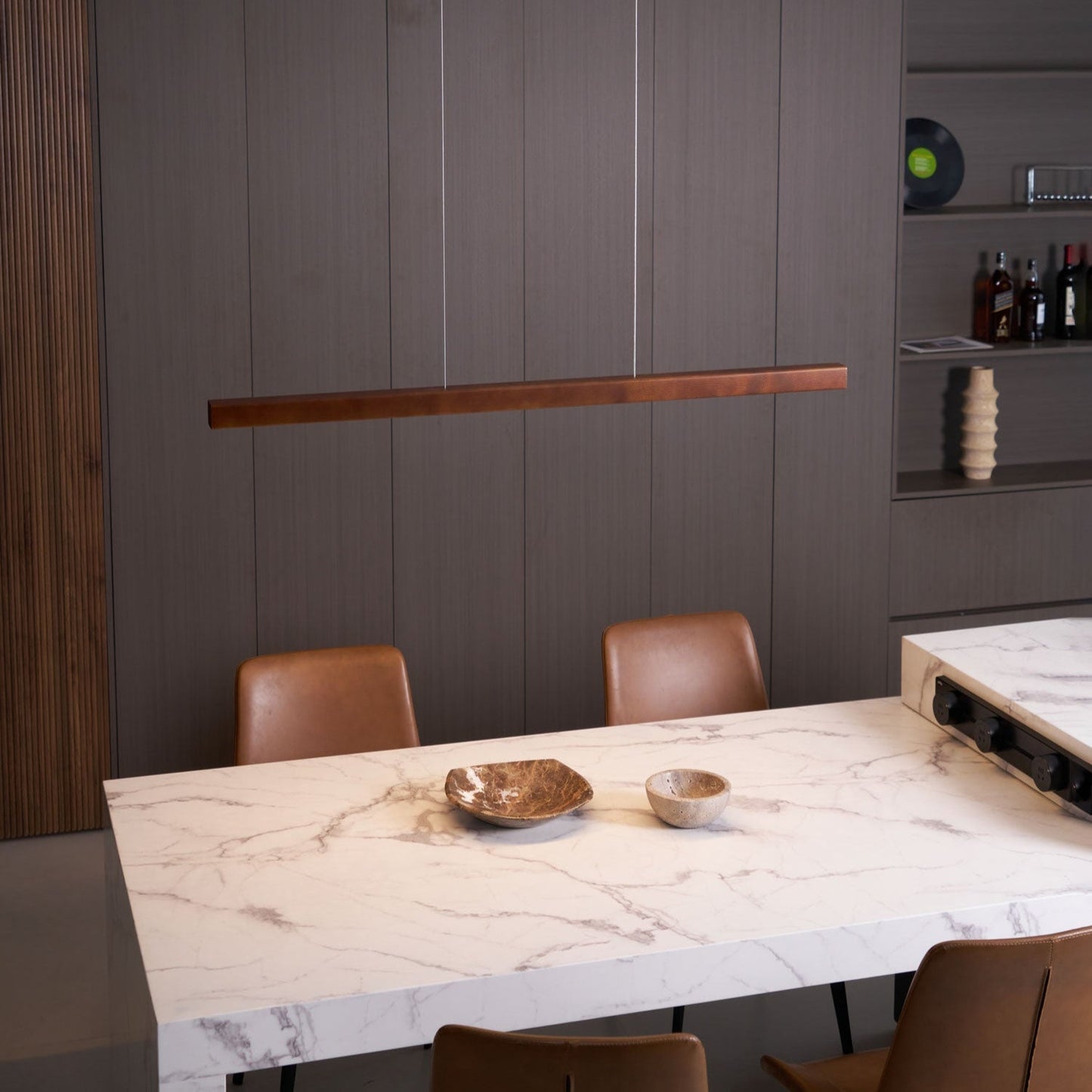 LED Hanglamp Hout Lineair Warm Licht Eettafel Kookeiland Minimalistisch Japandi Design Verstelbaar Snoer Balklamp