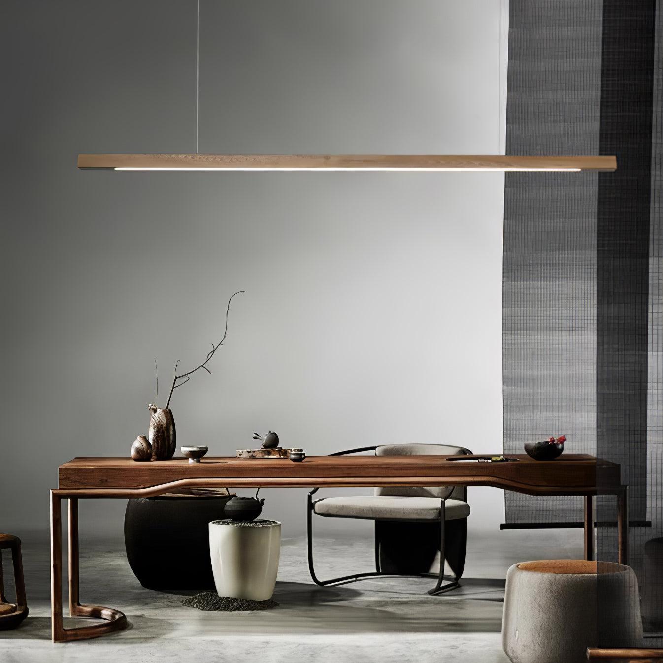 LED Hanglamp Hout Lineair Warm Licht Eettafel Kookeiland Minimalistisch Japandi Design Verstelbaar Snoer Balklamp