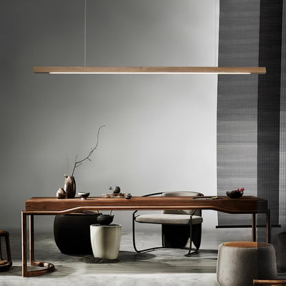 LED Hanglamp Hout Lineair Warm Licht Eettafel Kookeiland Minimalistisch Japandi Design Verstelbaar Snoer Balklamp