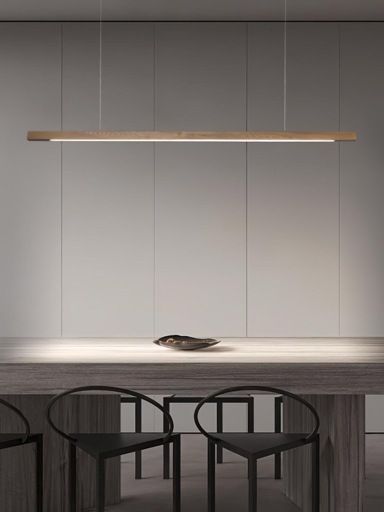 Lineaire Houten Hanglamp — Scandinavische LED Pendel met Verstelbare Hoogte