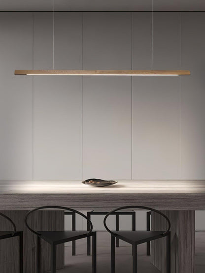 Lineaire Houten Hanglamp — Scandinavische LED Pendel met Verstelbare Hoogte