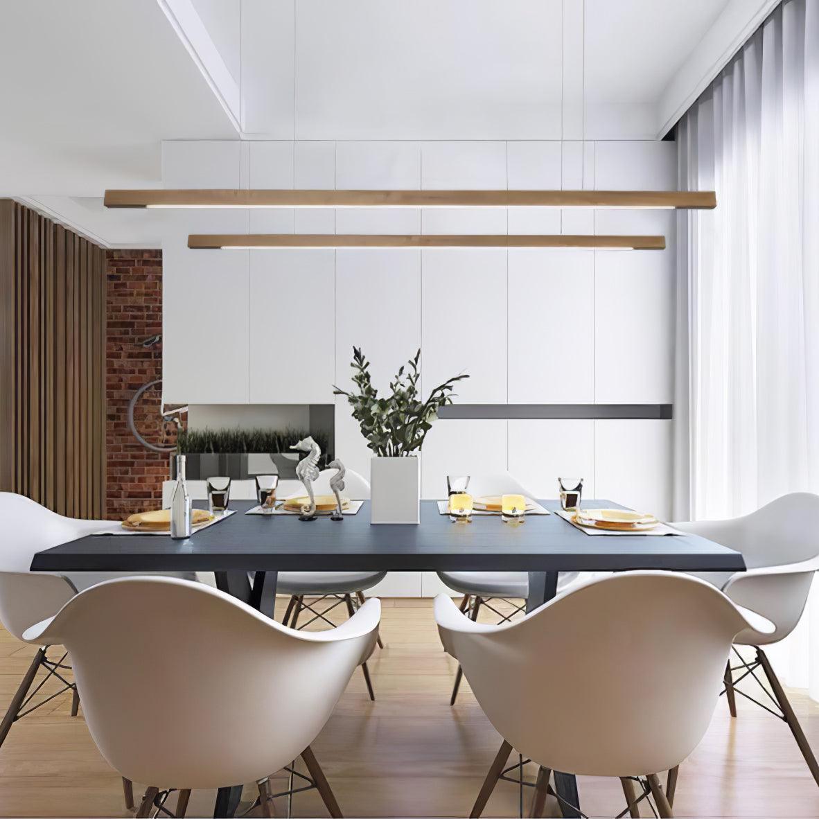 LED Hanglamp Hout Lineair Warm Licht Eettafel Kookeiland Minimalistisch Japandi Design Verstelbaar Snoer Balklamp