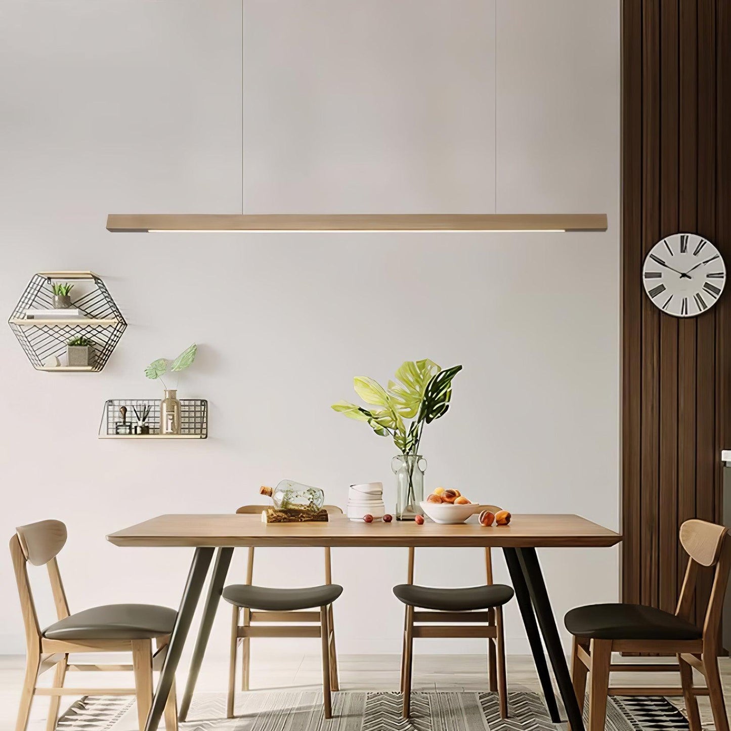 Lineaire Houten Hanglamp — Scandinavische LED Pendel met Verstelbare Hoogte