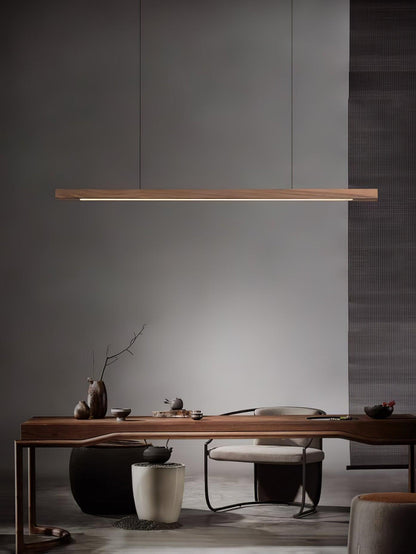 Lineaire Houten Hanglamp — Scandinavische LED Pendel met Verstelbare Hoogte