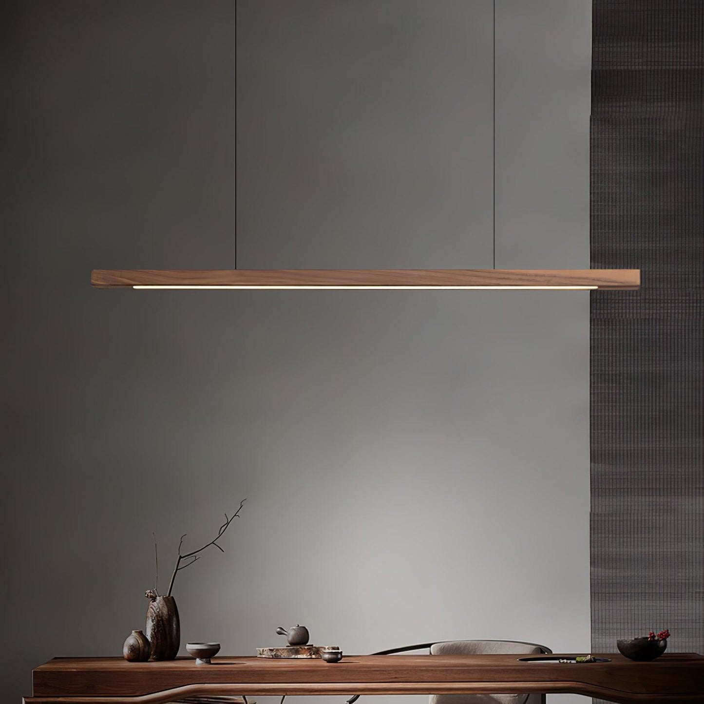 LED Hanglamp Hout Lineair Warm Licht Eettafel Kookeiland Minimalistisch Japandi Design Verstelbaar Snoer Balklamp