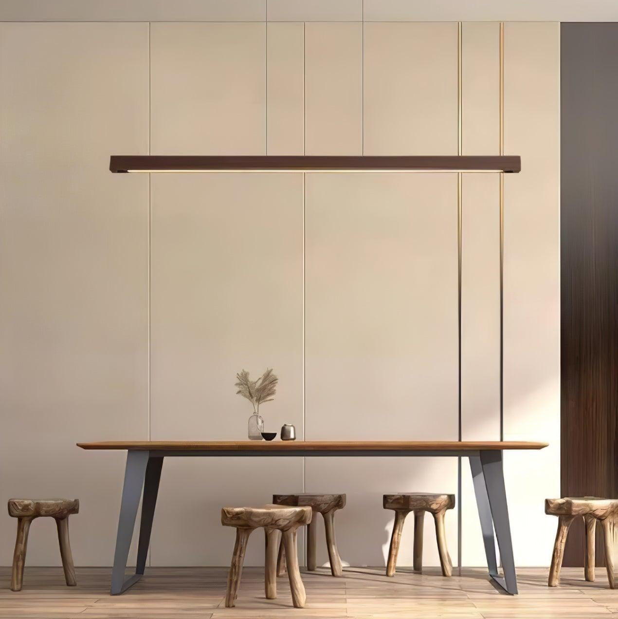 LED Hanglamp Hout Lineair Warm Licht Eettafel Kookeiland Minimalistisch Japandi Design Verstelbaar Snoer Balklamp