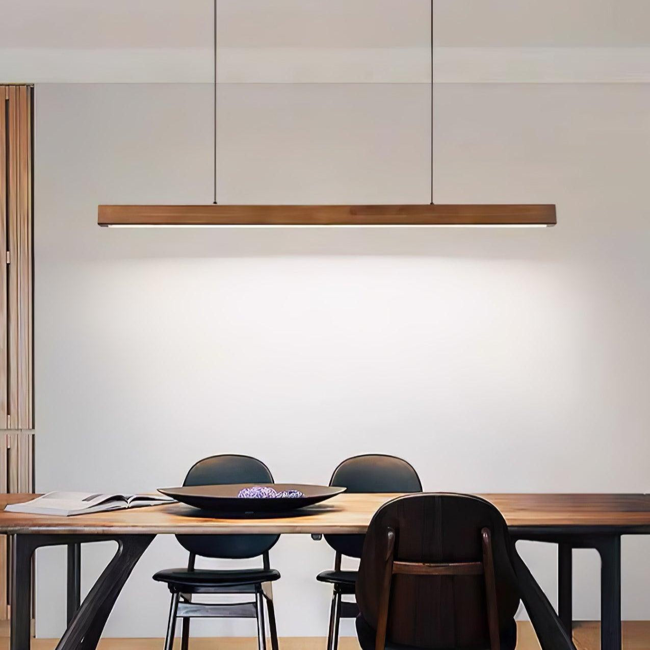 LED Hanglamp Hout Lineair Warm Licht Eettafel Kookeiland Minimalistisch Japandi Design Verstelbaar Snoer Balklamp