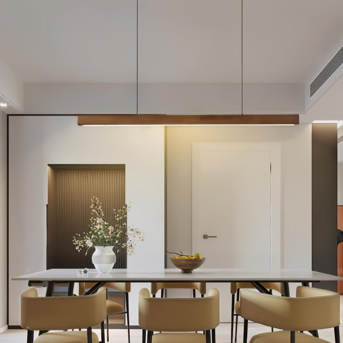 LED Hanglamp Hout Lineair Warm Licht Eettafel Kookeiland Minimalistisch Japandi Design Verstelbaar Snoer Balklamp