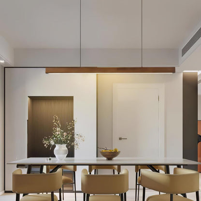 LED Hanglamp Hout Lineair Warm Licht Eettafel Kookeiland Minimalistisch Japandi Design Verstelbaar Snoer Balklamp