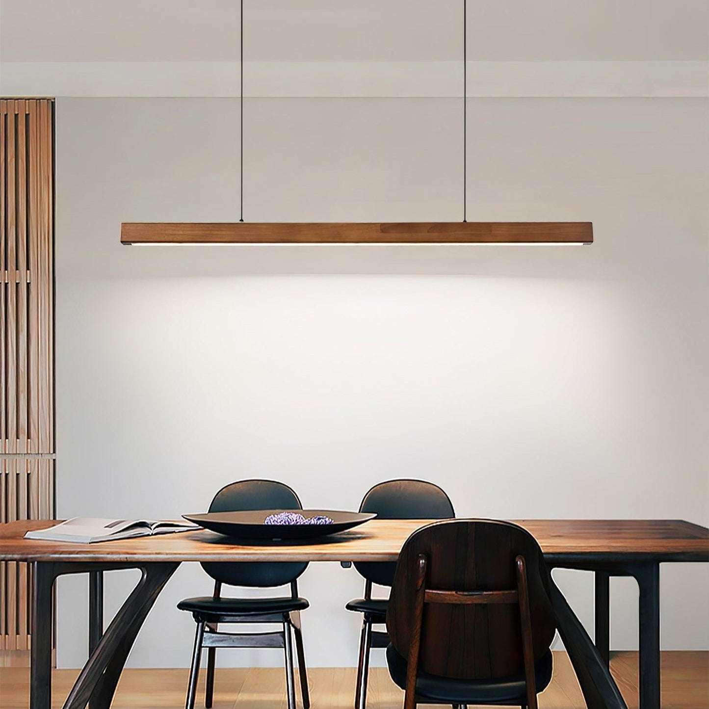 LED Hanglamp Hout Lineair Warm Licht Eettafel Kookeiland Minimalistisch Japandi Design Verstelbaar Snoer Balklamp