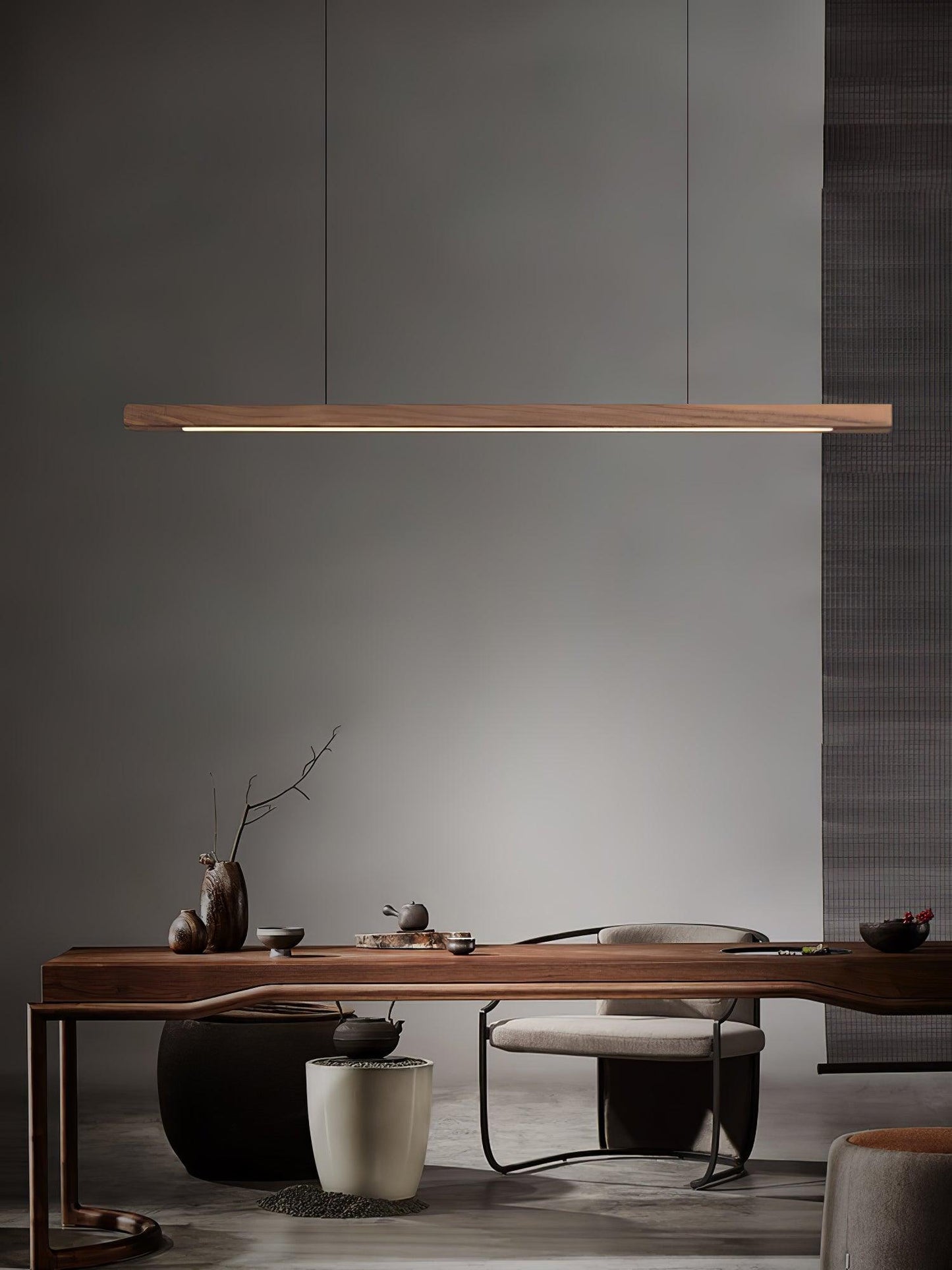 LED Hanglamp Hout Lineair Warm Licht Eettafel Kookeiland Minimalistisch Japandi Design Verstelbaar Snoer Balklamp