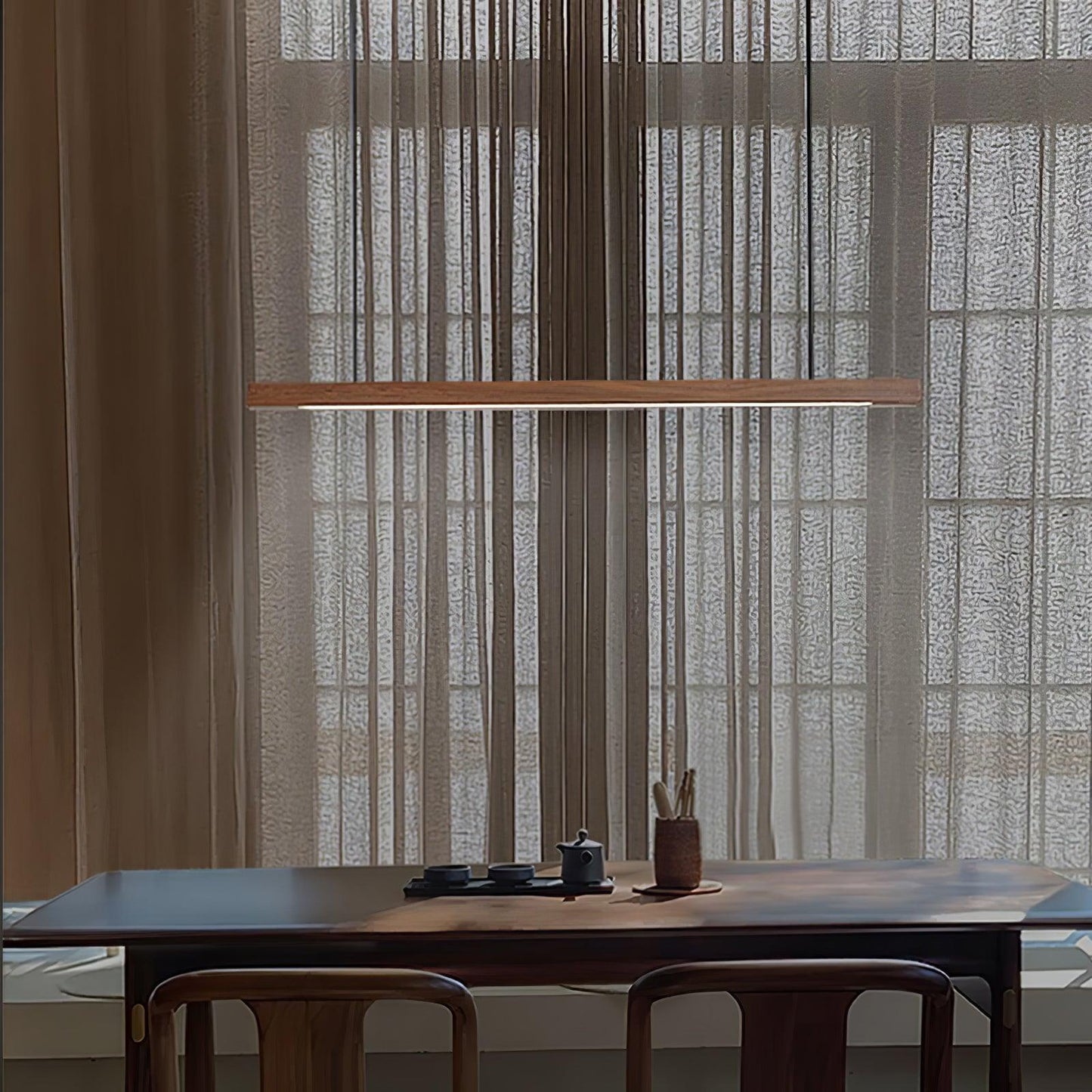 LED Hanglamp Hout Lineair Warm Licht Eettafel Kookeiland Minimalistisch Japandi Design Verstelbaar Snoer Balklamp
