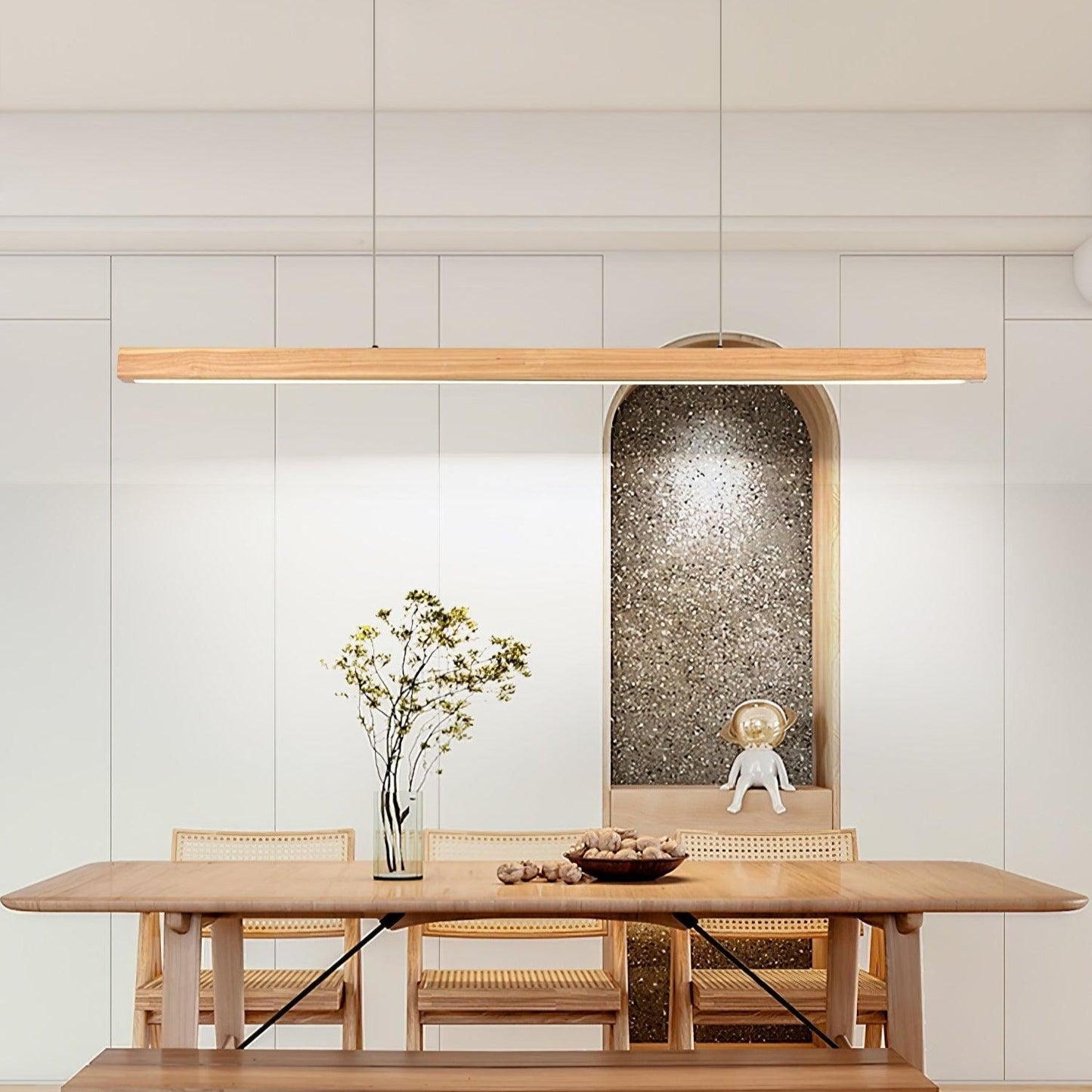 LED Hanglamp Hout Lineair Warm Licht Eettafel Kookeiland Minimalistisch Japandi Design Verstelbaar Snoer Balklamp