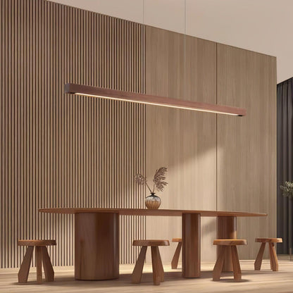 LED Hanglamp Hout Lineair Warm Licht Eettafel Kookeiland Minimalistisch Japandi Design Verstelbaar Snoer Balklamp