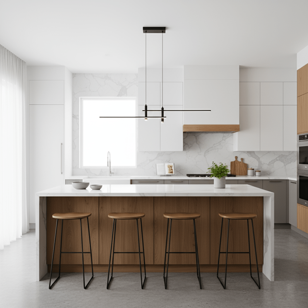 Lineaire hanglamp Links Island • 90/120/150cm • LED geïntegreerd • warm wit/neutraal/koel wit • dimbaar optie • zwart/goud • keuken-eiland boven tafel
