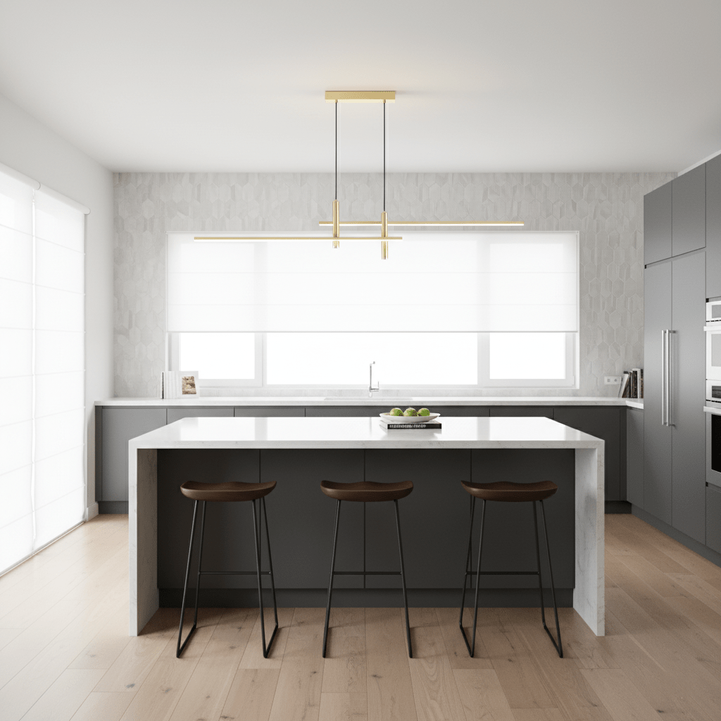 Lineaire hanglamp Links Island • 90/120/150cm • LED geïntegreerd • warm wit/neutraal/koel wit • dimbaar optie • zwart/goud • keuken-eiland boven tafel