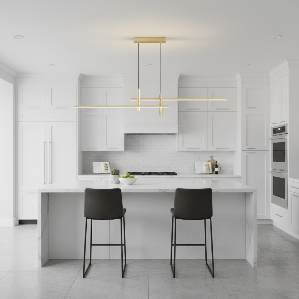Lineaire hanglamp Links Island • 90/120/150cm • LED geïntegreerd • warm wit/neutraal/koel wit • dimbaar optie • zwart/goud • keuken-eiland boven tafel