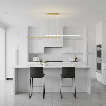 Lineaire hanglamp Links Island • 90/120/150cm • LED geïntegreerd • warm wit/neutraal/koel wit • dimbaar optie • zwart/goud • keuken-eiland boven tafel