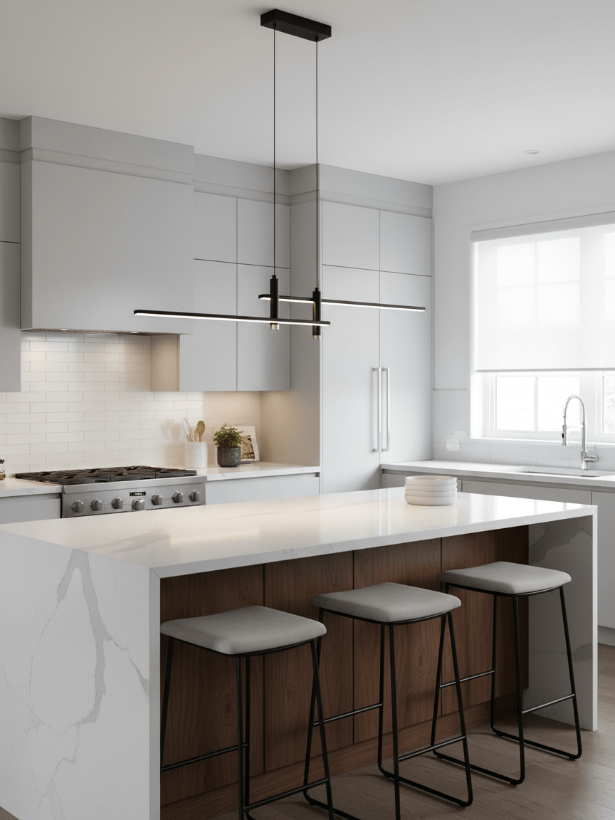 Lineaire hanglamp Links Island • 90/120/150cm • LED geïntegreerd • warm wit/neutraal/koel wit • dimbaar optie • zwart/goud • keuken-eiland boven tafel