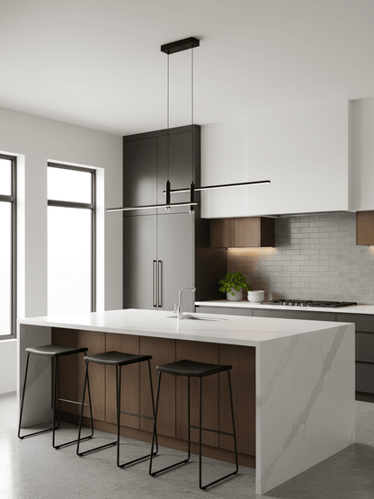 Lineaire hanglamp Links Island • 90/120/150cm • LED geïntegreerd • warm wit/neutraal/koel wit • dimbaar optie • zwart/goud • keuken-eiland boven tafel