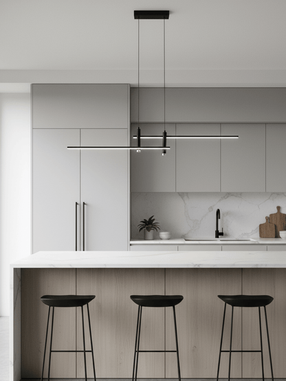 Lineaire hanglamp Links Island • 90/120/150cm • LED geïntegreerd • warm wit/neutraal/koel wit • dimbaar optie • zwart/goud • keuken-eiland boven tafel