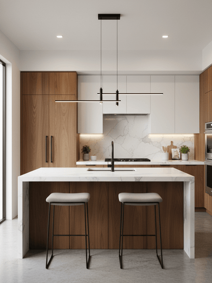 Lineaire hanglamp Links Island • 90/120/150cm • LED geïntegreerd • warm wit/neutraal/koel wit • dimbaar optie • zwart/goud • keuken-eiland boven tafel