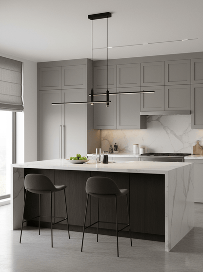 Lineaire hanglamp Links Island • 90/120/150cm • LED geïntegreerd • warm wit/neutraal/koel wit • dimbaar optie • zwart/goud • keuken-eiland boven tafel