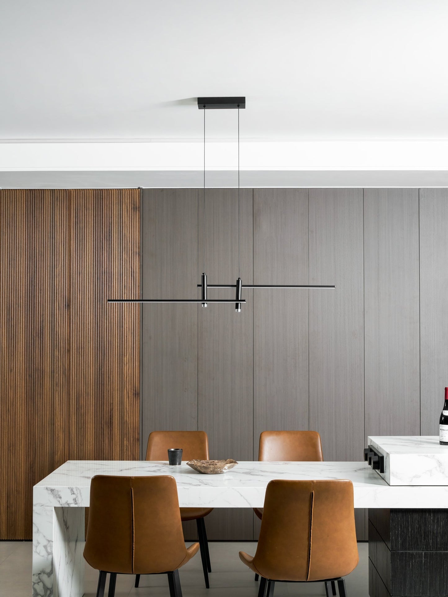 Lineaire hanglamp Links Island • 90/120/150cm • LED geïntegreerd • warm wit/neutraal/koel wit • dimbaar optie • zwart/goud • keuken-eiland boven tafel