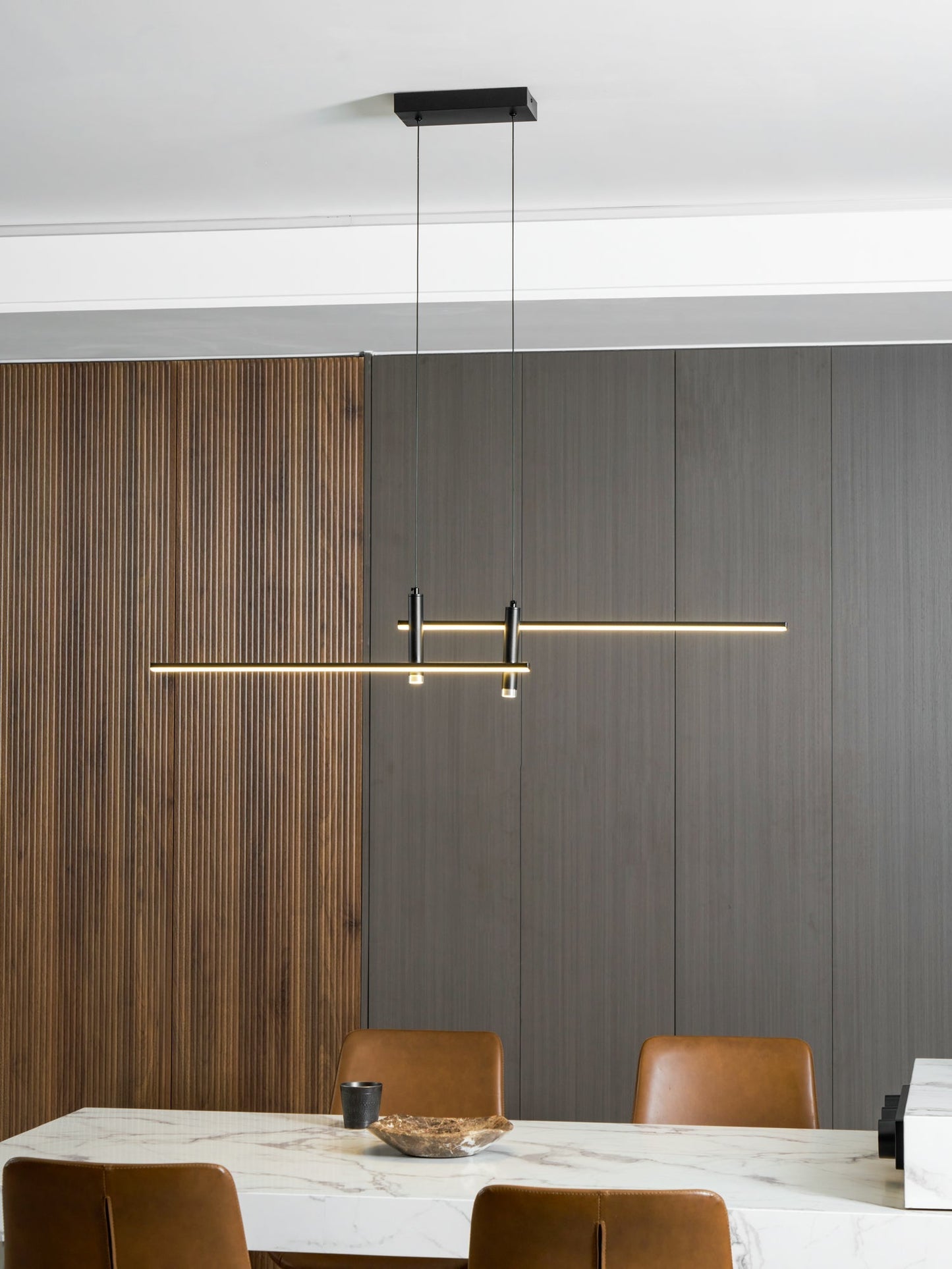 Lineaire hanglamp Links Island • 90/120/150cm • LED geïntegreerd • warm wit/neutraal/koel wit • dimbaar optie • zwart/goud • keuken-eiland boven tafel